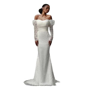 Wedding Dress Mermaid Style Sweetheart Neckline Beaded Radiant Taffeta Long Train Elegant Fit - Product Image 3