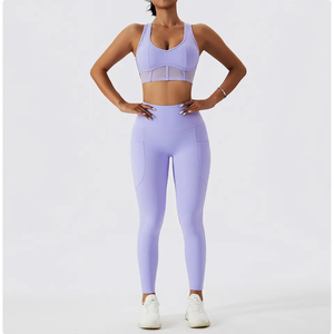 Factory <span class=keywords><strong>Outlet</strong></span> Traje de Yoga de secado rápido para <span class=keywords><strong>mujer</strong></span> Tallas grandes Conjuntos de <span class=keywords><strong>fitness</strong></span> de 2 piezas Leggings con bolsillo - Product Image 6