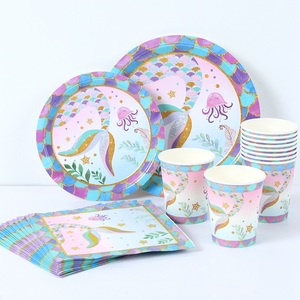 <span class=keywords><strong>Petite</strong></span> sirène décorations de fête d'anniversaire vaisselle jetable bébé douche 1er anniversaire fille sirène fête assiettes en papier - Product Image 1