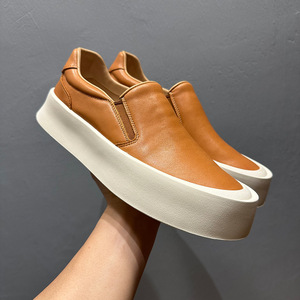 Baskets compensées en cuir marron pour hommes, faites à la main, style minimaliste, décontractées, confortables, chaussures robustes, chaussures de course pour femmes - Product Image 2