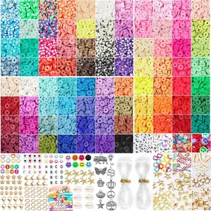 12600 pièces 84 couleurs perles d'argile Kit pour la fabrication de bracelets Heishi perles plates rondes en argile polymère perles entretoises artisanat pour la fabrication de bijoux