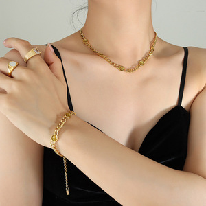 <span class=keywords><strong>Set</strong></span> di Collana e Bracciale in Stile Francese con Polvere Glitterata e Zirconi, in Acciaio al Titanio, Senza Nichel, Regalo per Ragazze - Product Image 2