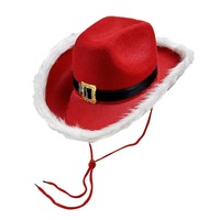 Großhandel Cowboy Weihnachtsmütze Rote Kunstfell Weihnachtsmannmütze mit Breiter Krempe für Feiertagspartys
