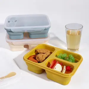New Arrival Eco Friendly Silicon Cute Foldable Bento Lunch Box Leakproof Food Lunch Box Set Collapsible Lunch Boxes For Children