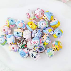 Perles acryliques transparentes peintes à la main, accessoires de téléphone à suspendre, style dessin animé mignon, couleur gelée, tendance, faits à la main, DIY, adorable, pour stand - Product Image 3