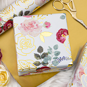 Floral <b>Pattern</b> Gift Wrapping <b>Paper</b> Double-Sided Art <b>Paper</b> with Gold Foil Design for Holiday Packaging - Product Image 1