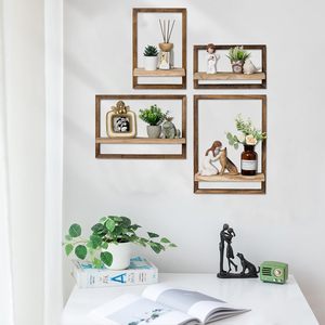 In stock solid wood wall-mounted <b>picture</b> <b>frame</b> shelf, country style <b>square</b> wooden living room decorative shelf, wall flower - Product Image 1