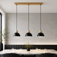 Lampe suspendue de style ancien 220V E27, abat-jour moderne nordique en fer noir, lampe décorative en bois pour cuisine avec LED de haute qualité