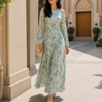 Abaya ample à manches cloche et imprimé floral aquarelle personnalisé, col rond, style modeste, pour femmes musulmanes de Dubaï, robe longue maxi, vente en gros