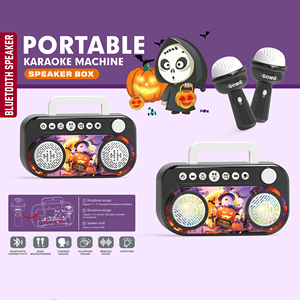 Máquina de Karaoke de Plástico para Niños de Halloween, 2 Micrófonos, Portátil, Funciona con Batería, Altavoz, Luces LED, Cambiador de Voz, Música - Product Image 1