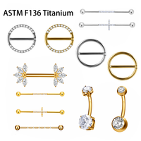 Vente en gros de bijoux de piercing corporel en titane ASTM F136 : anneaux de nombril ronds en zircon, piercings barbell industriels, boucles d'oreilles tendance