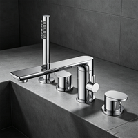 Ensemble de robinetterie de baignoire HONGDEC de luxe en chrome à poser sur le rebord avec douchette à main, 4 trous, pour salle de bain