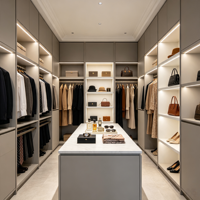 Armoire de rangement sur mesure de luxe avec éclairage LED intégré et îlot central pour chambre de villa