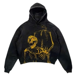 Sweat-shirt à capuche graphique rétro gothique décontracté avec motif Alphabet Blast Skull pour homme, automne, coupe oversize, polyester/coton - Product Image 6