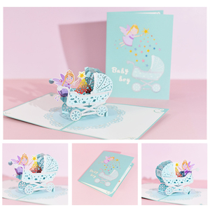 Biglietto d'Auguri 3D con Carrozzina per Bambino o Bambina, Angelo, Busta Inclusa, 15x20cm, Stile Europeo per Baby Shower e Feste di Compleanno - Product Image 5