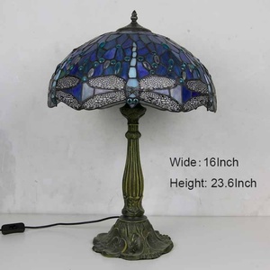LongHuiJing Tiffany Style Table Lamp Blue Dragonfly Design Antique Handmade 16Inch Lampshade Suitable for Living Room Bedroom - Product Image 2