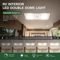 Plafonnier LED double dôme LT911 avec luminosité réglable et fonction mémoire, blanc 6500K pour camping-car/roulotte/caravane