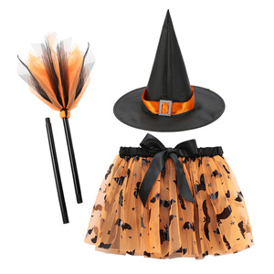 Costume de sorcière pour filles, jupe tutu pour fête d'Halloween, anniversaire, festival, cosplay, jupe avec chapeau de sorcière et balai - Product Image 3