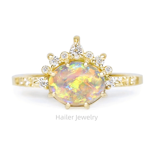 Hailer Joyas 10k 14k 18k Moissanite Colorful Fire Opal Gold Rings with Stones,engagement Rings for Women