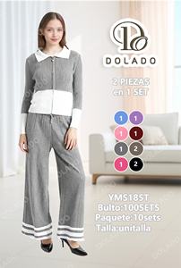 Yms185t Set Pigiama Lavorato a Maglia per Donna, Manica Lunga con Colletto Peter Pan, Lunghezza Intera, Abbigliamento Casual da Notte, Autunnale, Morbido, 100% Acrilico - Product Image 3