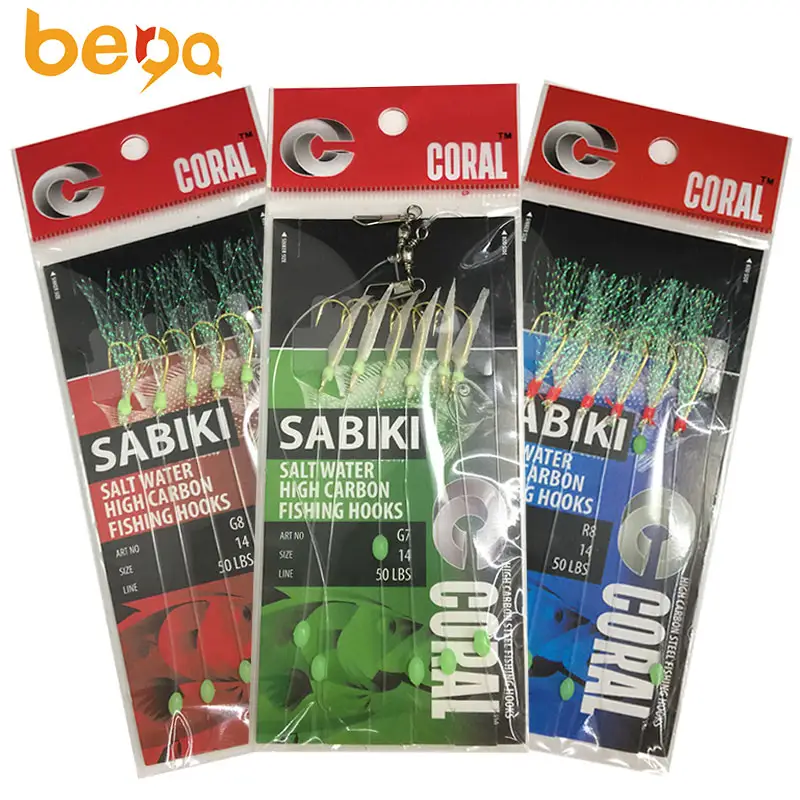 Sabiki, equipamento de pesca, iscas de pele de peixe com miçangas luminosas, modelo sabiki