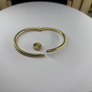 Elegant Certified 18K <strong>Solid</strong> <strong>Gold</strong> Diamond Nail <strong>Bangles</strong> for Women Men Minimalist Luxury Wedding Fashion Jewelry Perfect Gift Idea - Product Image 2