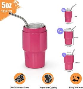 Mini Vasos de 3oz con Recubrimiento en Polvo, 48 Piezas/Caja, Colores Variados, Grabado Láser, con Pajita Metálica - Product Image 3