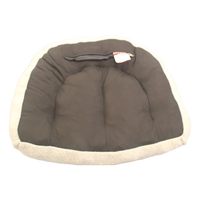 Beiger Sitzsack mit individuellem Logo, halbrunder Rückenlehne und weichem Samtbezug – Bodensofa für Mietwohnungen und Studios