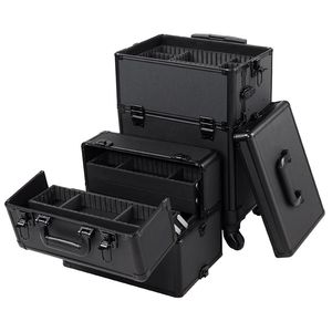 Keyson Custom Made Popular Multi-layer 2 in 1 Black Aluminum <strong>Trolley</strong> <strong>Make</strong> <strong>up</strong> case <strong>on</strong> 4 <strong>Wheels</strong> - Product Image 4