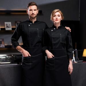 Uniforme de Chef de malla de manga larga para Hotel en Pakistán, catering, restaurante, cocina, panadería, venta al por mayor, uniforme de abrigo de Chef japonés negro - Product Image 6