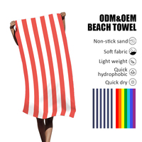 Serviettes de plage personnalisées en microfibre recyclée, sans sable, séchage rapide, logo personnalisé, rayées, hautement absorbantes, imprimées