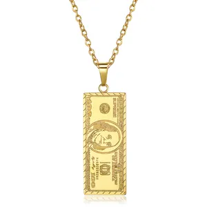 Colgante de oro de 14K y 18K con dólares de los Estados Unidos, collar de billetes de 100 dólares, joyería de acero inoxidable de Hip hop, brújula de viaje, Medusa