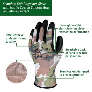 SKYEE, guantes de trabajo de jardinería antiestáticos antideslizantes con forro de poliéster Floral recubierto de nitrilo liso personalizado para protección de granja - Product Image 3