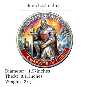 Moneda Conmemorativa Religiosa de Guerrero de Cristo, Artesanía Metálica, Cruz Templaria, Decoración para Hogar u Oficina, Regalo Coleccionable - Product Image 4