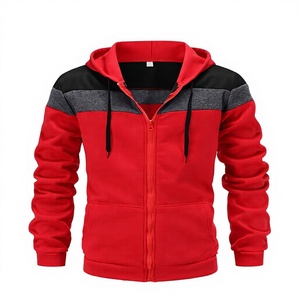 Men's Red Color Block Hooded Fleece Puffer Jacket Pullover Casual Outerwear with Pockets Anti-shrink Polyester/Cotton Winter - Product Image 2