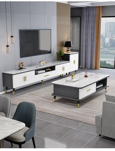 Современный роскошный ТВ-шкаф с мраморной и деревянной подставкой и журнальным столиком - Product Image 6