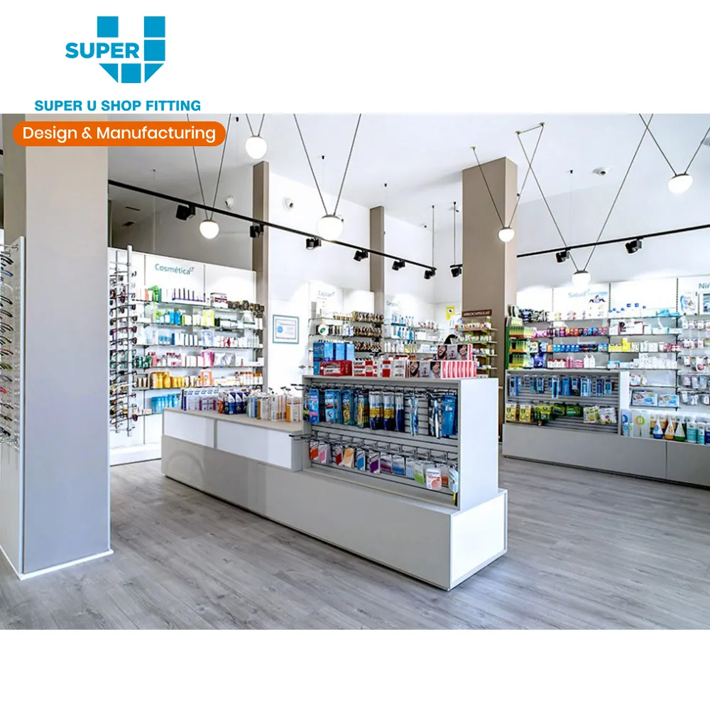 متجر تجاري طبي ديكور في صالة العرض أفكار مبتكرة مورد للبيع بالتجزئة محلات صيدلية تصميم داخلي حسب الطلب