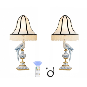 Palazzo di lusso 5000mAh batteria in resina lampada da tavolo a LED Cordless blu pappagallo campana nappa <span class=keywords><strong>paralume</strong></span> E14 2700K caldo Touch Control - Product Image 1