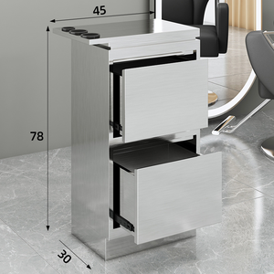 Modernos y Sencillos Gabinetes de Pared para Salón de Belleza y Barbería, de Dos Niveles, en Acero Inoxidable Dorado, Plateado y Negro - Product Image 5