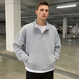 Men's Quarter Zip <b>Sweatshirt</b> Oversized Regular Fit Solid Gray 100% Cotton Fleece Eco-Friendly 480g Minimalist Autumn Wear - Product Image 3