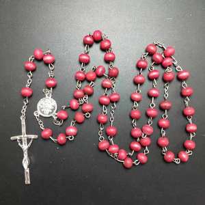향수 로즈 향기 나무 구슬 종교 교황 프란시스 카톨릭 묵주 목걸이 십자가 및 플라스틱 세인트 케이스 - Product Image 5