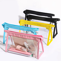 Pochette à cosmétiques transparente colorée avec logo personnalisé étui à crayons pour stylo marqueur cadeau porte-sac de papeterie simple pour étudiant