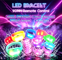 Bracelet LED rechargeable en silicone, télécommande, 15 couleurs, bracelet lumineux étanche, bracelet lumineux, logo personnalisé