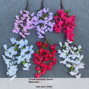 Handmade Lụa Nặng Sakura Cây Chi Nhánh Nhân Tạo Hoa Anh Đào Màu Xanh Lá Cây Lá 3 Dforks-Cho Ngày Của Mẹ Phục Sinh Giáng Sinh - Product Image 5