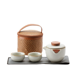 Chinese Portable Ceramic Tea <strong>Set</strong> Ru Kiln Travel Tea <strong>Set</strong> <strong>for</strong> Camping 1 <strong>Teapot</strong> with <strong>2</strong> Tea <strong>Cups</strong> <strong>for</strong> Home - Product Image 5