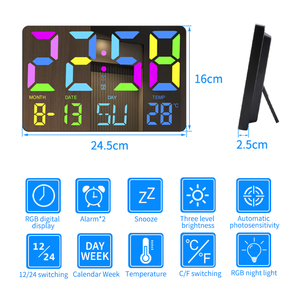 Grande <span class=keywords><strong>horloge</strong></span> <span class=keywords><strong>murale</strong></span> électrique à affichage LED RGB coloré avec veilleuse et chargement Type-C <span class=keywords><strong>pour</strong></span> chambre et salon - Product Image 4