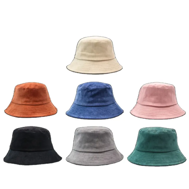 2023 heißer Verkauf hochwertiger Unisex-Mode Polyester Baumwolle einfach gefärbte leere Cord Fischer Eimer Hüte benutzer definierte Logo