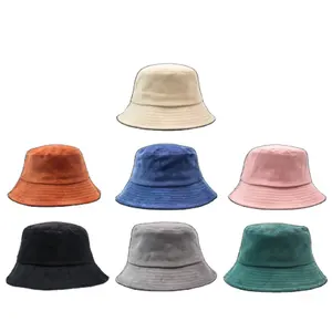 2023 Hot Selling High Quality Unisex Fashion Polyester Cotton Plain Dyed Blank Corduroy Fisherman Bucket Hats Custom Logo
