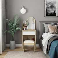 Coiffeuse de chambre à coucher moderne et simple avec miroir caché, tiroir coulissant amovible en mélamine, bureau de dressing monobloc