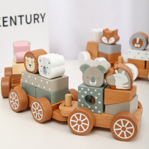 Divertente Set di blocchi di legno Animal Train Toys bambini in età prescolare Push Pull impilabile giocattolo del treno - Product Image 4